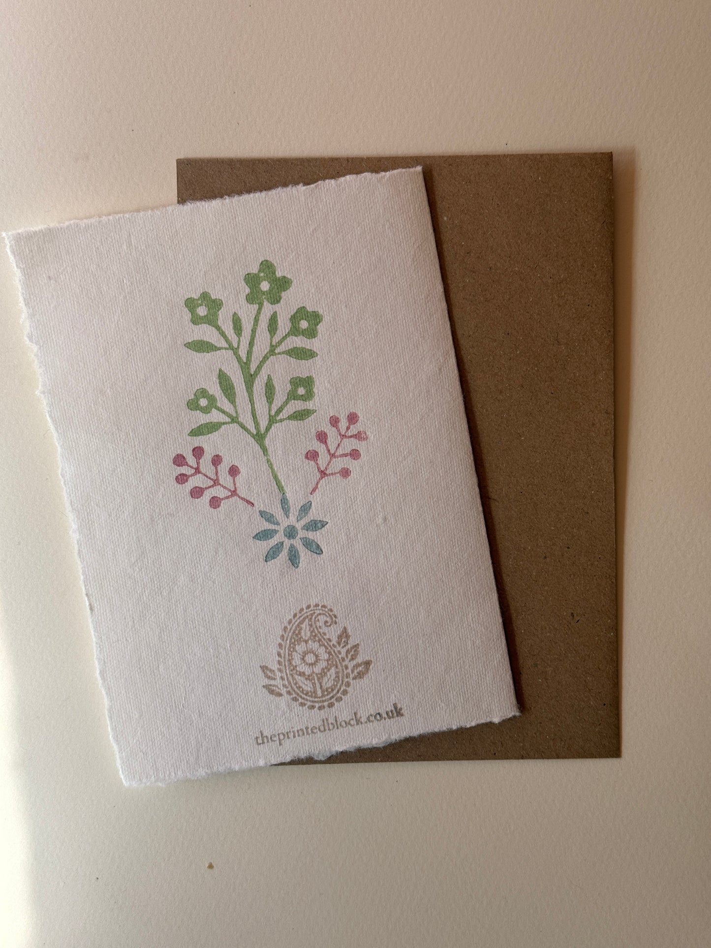 Floral Block Print Greeting Card with Gold Leaf Detail