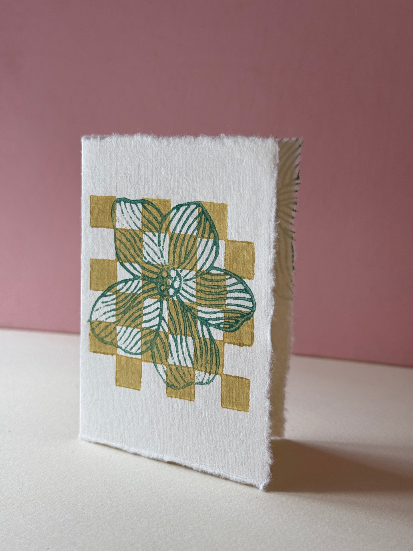 Botanical Check Print Greeting Card in Olive & Sage