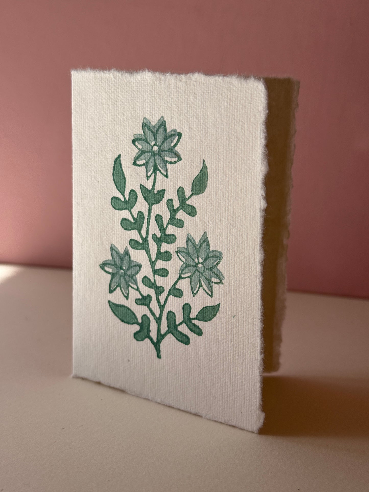 Handprinted Botanical Greeting Card in a Teal & Pale Blue