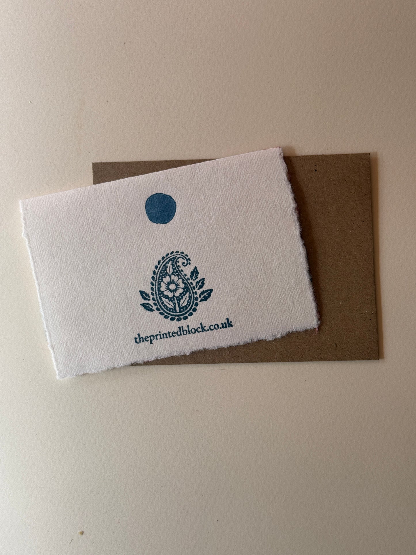 Handprinted Stripe & Dot Greeting Card in Muted Red & Deep Blue