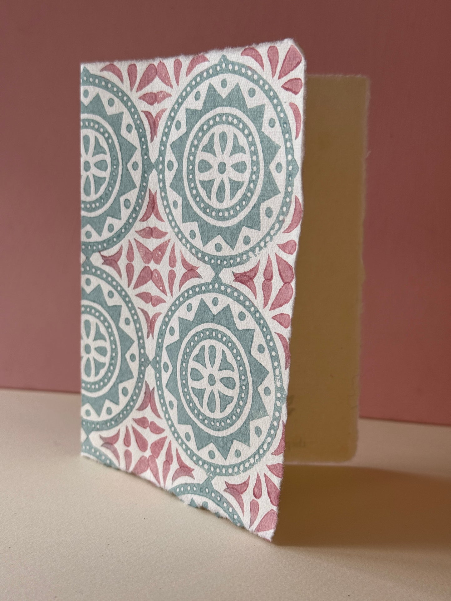 Moroccan Tile Greeting Card in Soft Green & Muted Pink