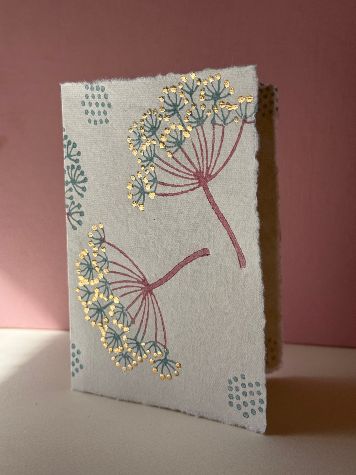 Handprinted Seed Head Greeting Card with Gold Leaf
