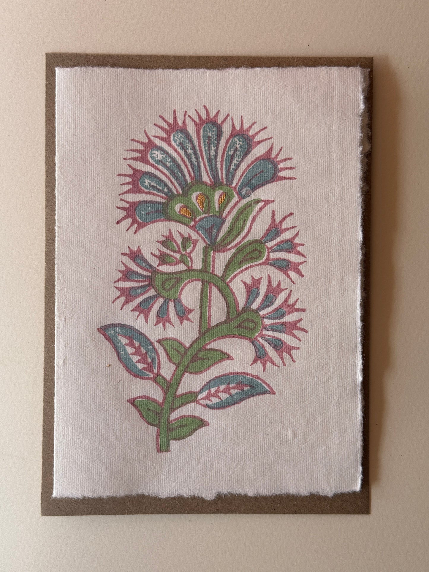 Floral Block Print Greeting Card with Gold Leaf Detail