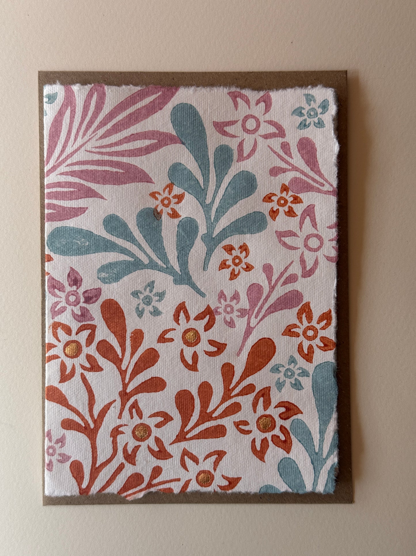 Botanical Meadow Greeting Card in Terracotta, Soft Teal & Blush