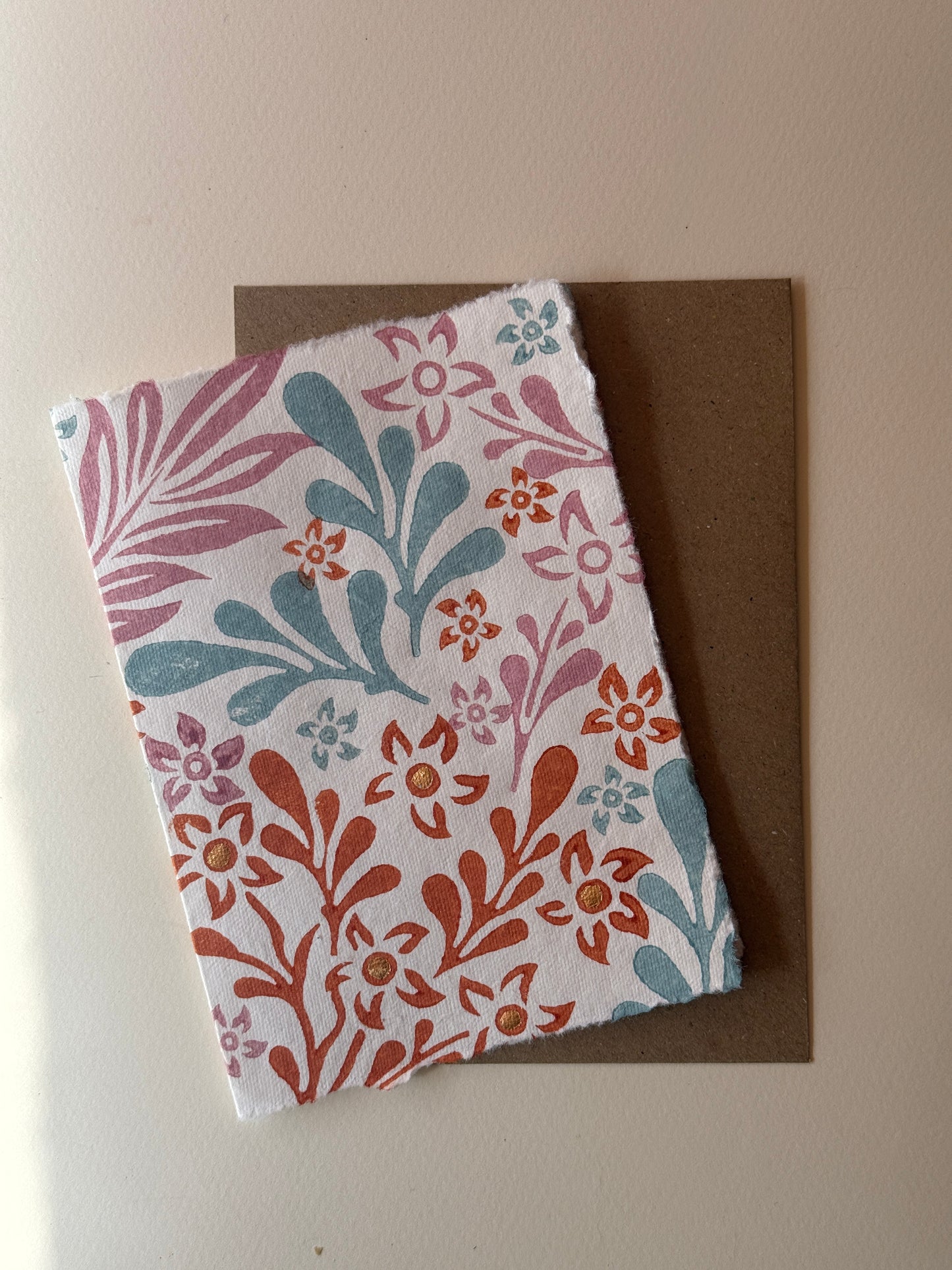 Botanical Meadow Greeting Card in Terracotta, Soft Teal & Blush