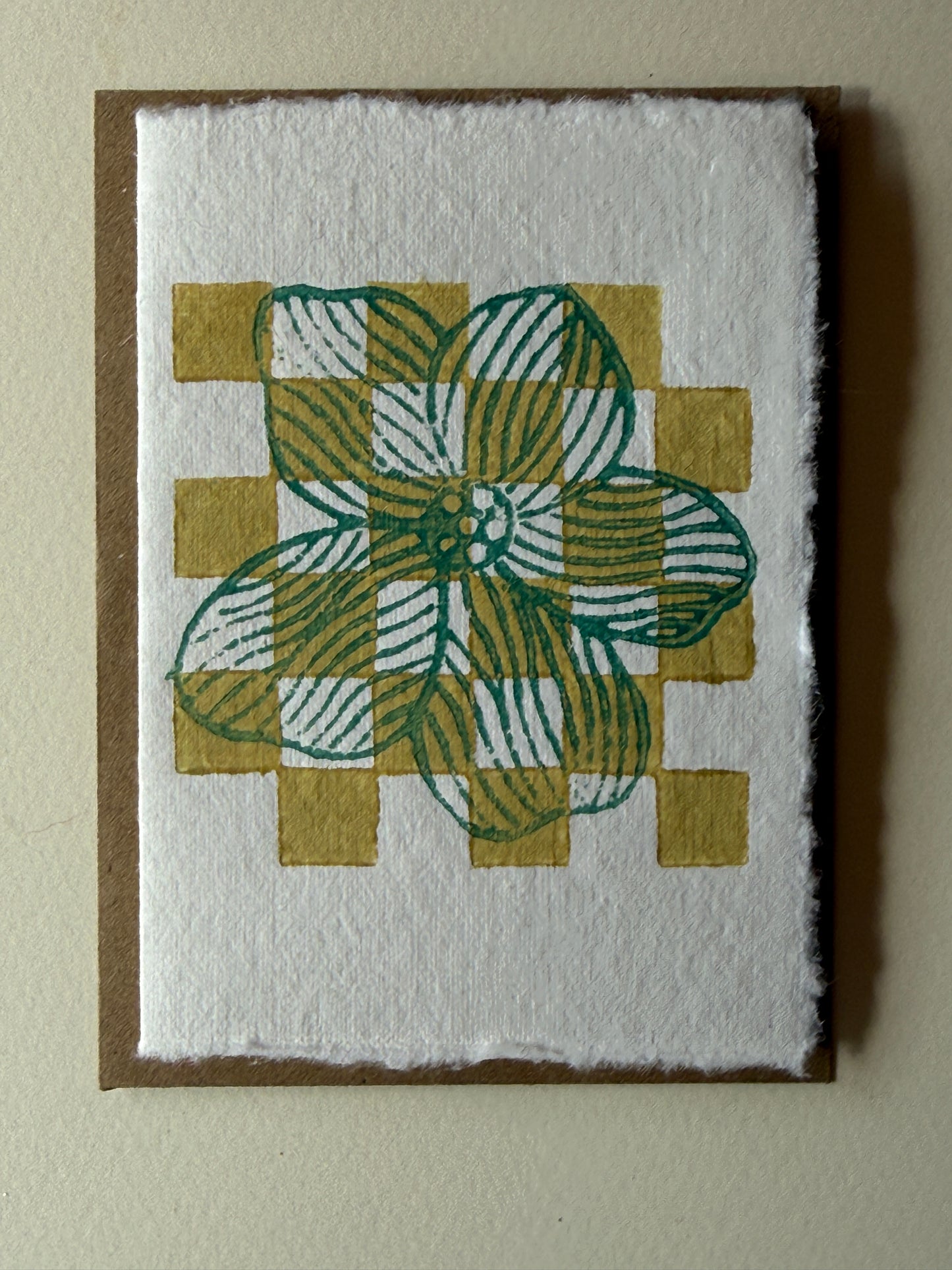 Botanical Check Print Greeting Card in Olive & Sage