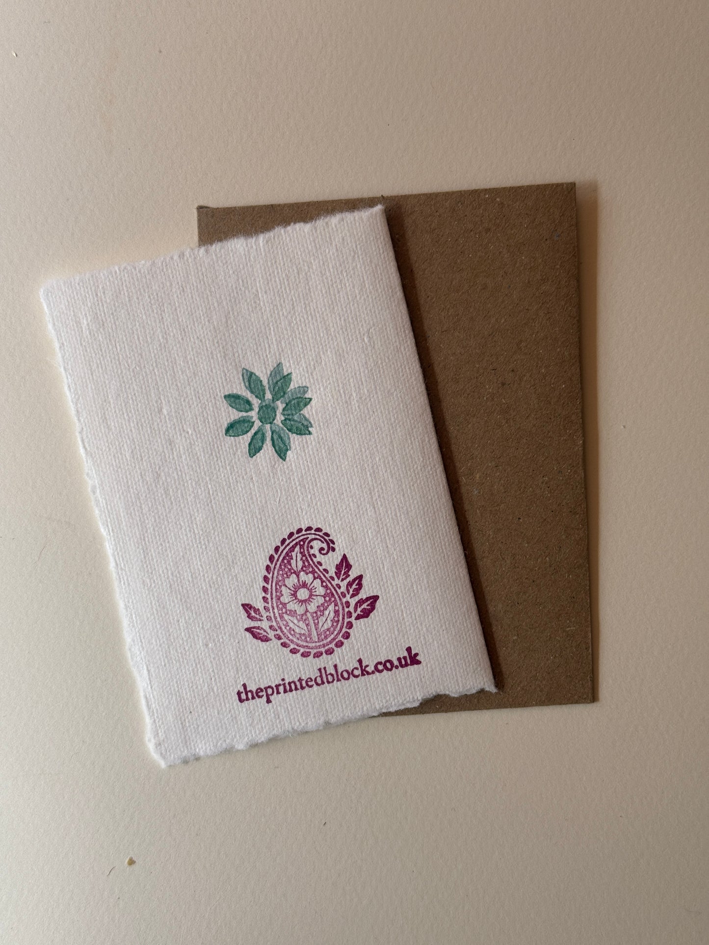 Handprinted Botanical Greeting Card in a Teal & Pale Blue
