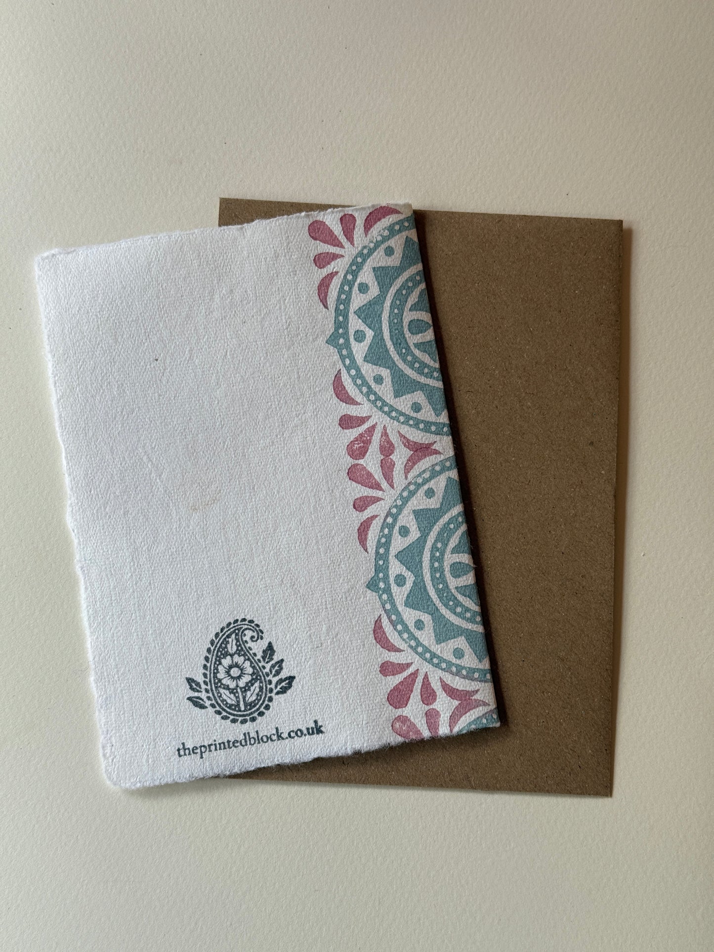 Moroccan Tile Greeting Card in Soft Green & Muted Pink