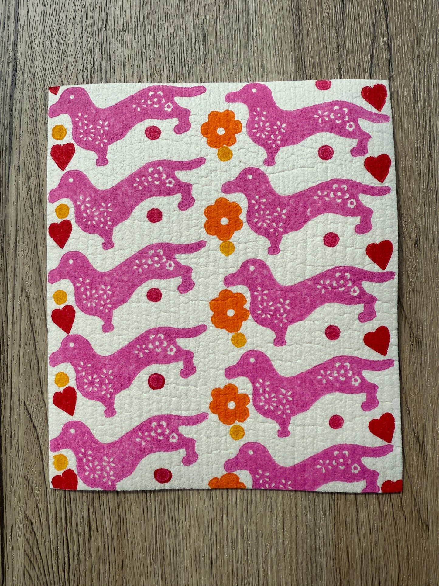 Pink Dachshund and Orange Flowers (x2)