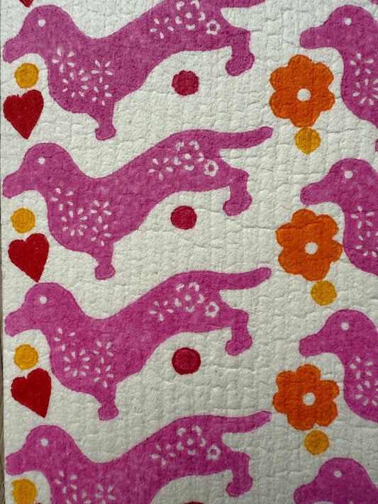 Pink Dachshund and Orange Flowers (x2)