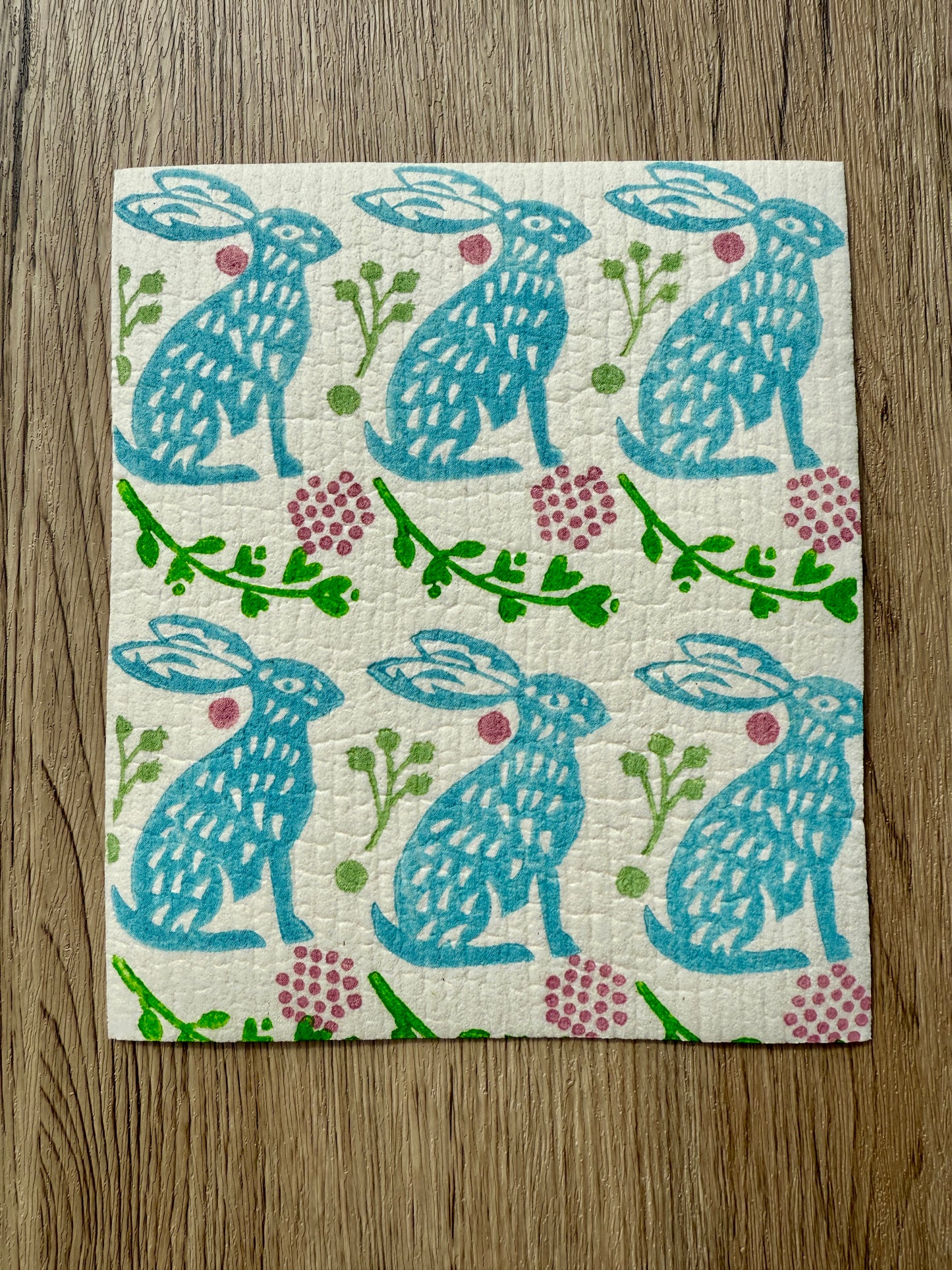 Blue Hare and Foliage Dish Cloth (x2)