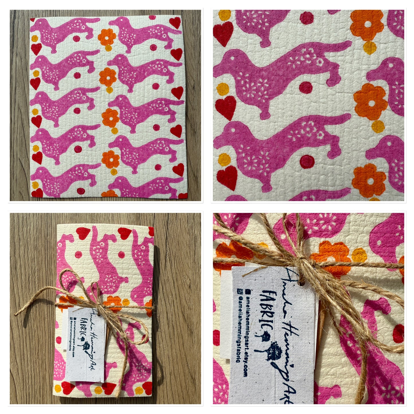 Pink Dachshund and Orange Flowers (x2)