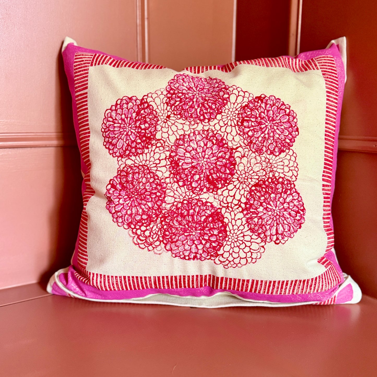 Pink and Red Dahlia Cushion Cover