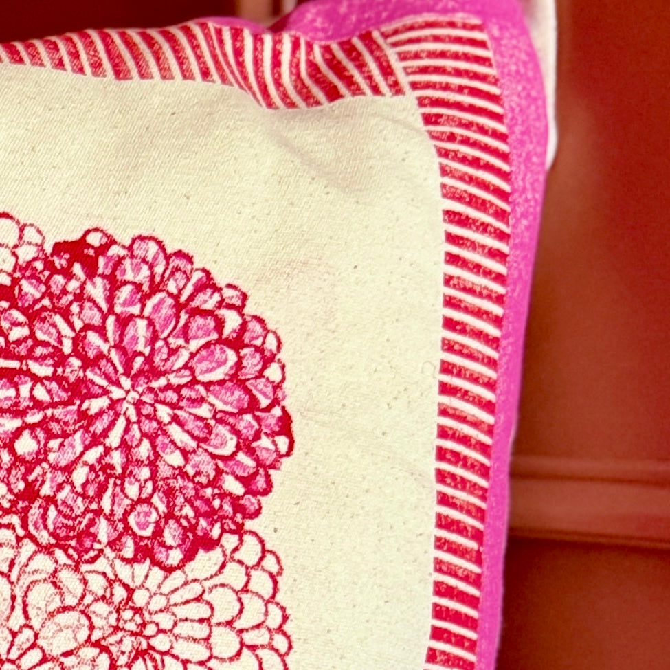 Pink and Red Dahlia Cushion Cover
