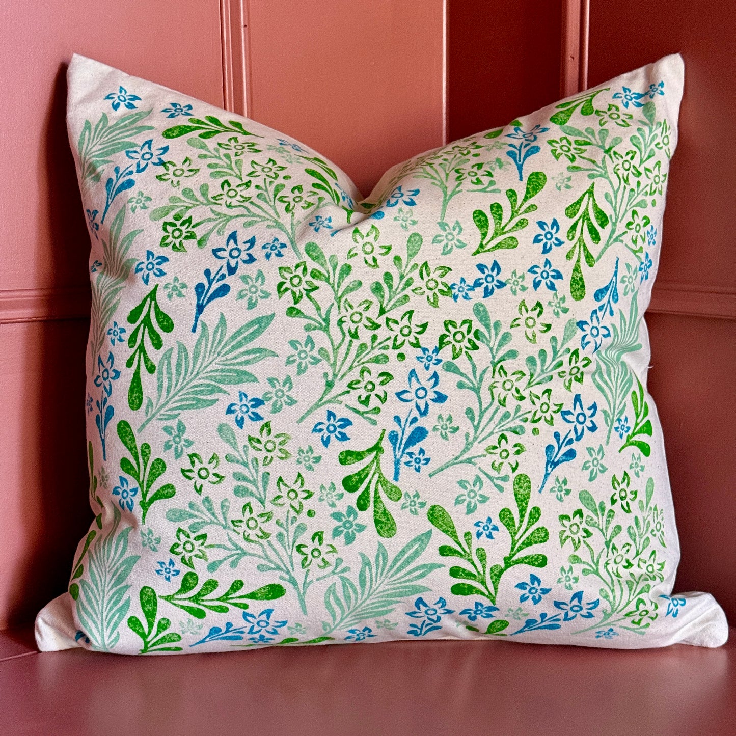 Blue and Green Leaf Pattern Cushion Cover